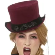 Burgundy Gothic Victorian Vampire Hat with Veil - Deluxe Adult Costume Accessory