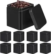 Luxshiny 10pcs Metal Tin Square Tea Containers Metal Storage Box Empty Cube Tin Square Small Kitchen Canisters with Lid for Tea Bags Cookie Coffee (Black)