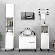 3 Piece Bathroom Cabinet Set, White Engineered Wood Vanity Cabinets with Metal Feet, Modern Floating Vanities, Bathroom Cabinetry for Wall Mount, 65x33x60cm Sink