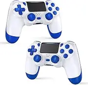 Yinjie 2 Pack Wireless Controller Compatible with PS4, with Dual Vibration, Motion Sensing, Touch Pad, Light Bar, Share, Speaker, 3.5mm Headphone Jack (White)