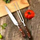Carving Fork Slicing Knife Set Stainless Steel Full Tang Wood Handle Steak Cut L