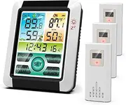 Wireless Weather Station with Outdoor Sensor, Weather Clock, Colour Large Screen, Wireless Temperature and Humidity Meter,Weather Station Indoor Outdoor with Temperature Humidity