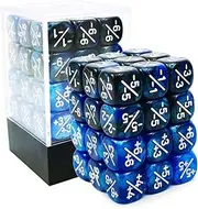 36pcs 12 mm Positive and Negative Dice Counters Marble Blue + Gemini Blue & Black Set, Small Token Dice Loyalty Dice Compatible with MTG, CCG, Card Games
