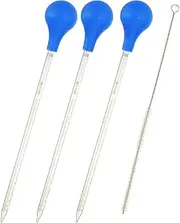 uxcell Graduated Dropper Pipettes Kit, 3 Pcs 25ml Borosilicate Glass Pipette with Blue Rubber Cap and Brush for Transfer Liquid for Lab, Chemistry, Clear