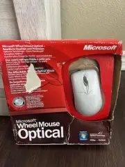 NEW Microsoft Wheel Mouse Optical USB and PS/2 Compatible DAMAGED BOX White
