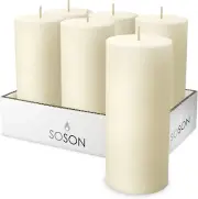 Juego de 6 velas de pilar color marfil de 3x6 pulgadas, textura suave