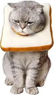 Adjustable Cat Collar, Cute Toast Neck Cone After Surgery, Wound Healing Protective Cone Bread Surgery Recovery Collars, Soft Edge for Kitten and Cats (M, Off White)
