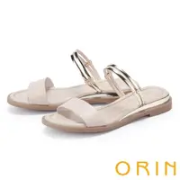 在飛比找momo購物網優惠-【ORIN】一字羊皮金屬飾條平底涼拖鞋(裸色)