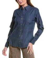 Jones New York Ruffle Denim Shirt xs Blue