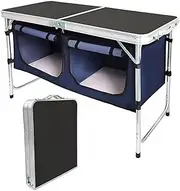 BAOJUHUIKANG Height Adjustable Folding Table, Portable Aluminium Small Folding Table with Cloth Cabinet for Picnic, Barbecue, Indoor, Office