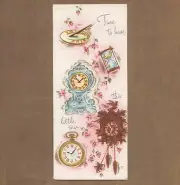 Unused Vintage 1940s Get Well Card, Clocks Cuckoo Stopwatch Cuckoo Alarm Sundial