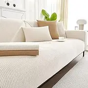 Ksriylm Anti-Scratch Couch Cover, Waterproof Sectional Couch Slipcover, Sofa Cover for Pet, Cover for 3 Cushion Couch Jacquard Fabric, Love Seat, Non Slip,Breathable,1 Pc 36''x70'' Size, Beige.