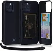 TORU CX PRO for iPhone 12 Pro/iPhone 12 Case Wallet | Protective Shockproof Heavy Duty Cover with Hidden Card Holder & Card Slot | Mirror & Wrist Strap Included - Black