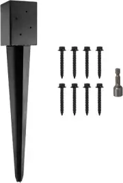 4x4 Fence Post Anchor Ground Spike 24” Length Metal Black Powder Coated