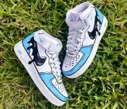 Air Force 1 Mid Custom Shoes "Blue Cartoon Black Swoosh Drip" Mens Womens Kids