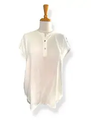 EILEEN FISHER Linen Henley/ Mandarin Collar Tunic Shirt White, size S New $138
