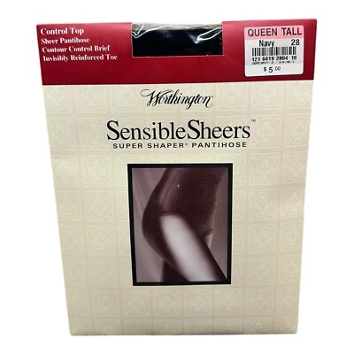 Worthington Sensible Sheers Super Shaper Pantyhose Control Queen Tall Navy Blue