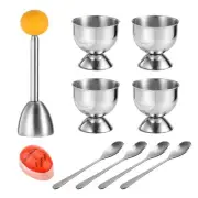 Egg Cup Topper Set, 4 Stainless Steel Egg Cups for Soft Boiled Eggs with Spoo...
