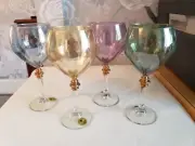 Set of 4 Cristalleria Fratelli Fumo Stemmed Wine Goblets Glasses Handmade Italy