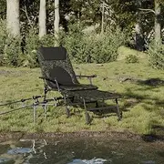 Foldable Camouflage Fishing Bedchair with Adjustable Mud Legs, Sturdy Steel Frame, Foam Padded, Outdoor Daybed, 126 x 62 x 40-100 cm