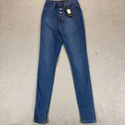 NWT Fashion Nova Button Fly Skinny Jeans Juniors Medium Wash Size 3