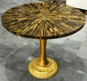 Tiger Eye Stone Coffee Table Top, Round Yellow Marble Table Top, Home Decor