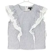 AQUA Women's Lace Trim Cap Sleeves Top, Medium, Navy / White