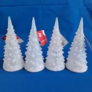 New Lot 4 LIGHT-UP 6 1/4" Christmas House TREES White Frost Change Colors