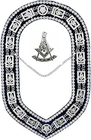 Masonic Past Master Chain Collar, Silver Rhinestones and free Jewel - Masonic Chain Collar, Standard, Brass, No Gemstone