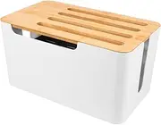 Cable Organizing Box with Bamboo Lid Power Strip Storage for Tidy Cords Heat Dissipation for Home Office Use Durable Cord Organizer Holder