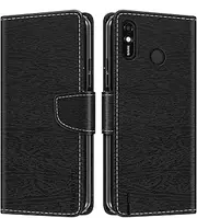 [Shantime] Leather Wallet Case Compatible with Tecno Spark 4 Lite, Colorful Flip Cover with Card Holders Magnetic Closure Full Protection Shell(Black)