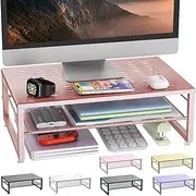 gianotter 2-Tier Metal Monitor Stand Riser, Desk Organizer for Monitor, Office Desk Storage Organizer for Office Supplies (Rose Gold)
