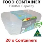 20 x Snap Seal Plastic Food Container 1500ML Storage Meal Prep Takeaway Lunchbox