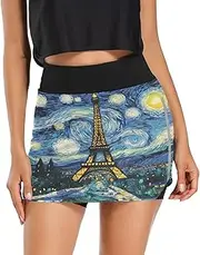 [RPLIFE] Paris Eiffel Towel at Starry Night Golf Skirt, Ladies Golfing Shorts, Tenni Skirt Pocket