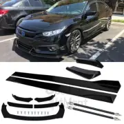 For Honda Civic Black Front Bumper Lip + Strut Rods + Side Skirt + Rear Diffuser (for: Honda Civic)
