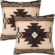 Western Southwest Aztec Pillow Covers 18x18 Set of 2, Native American Brown Geometric Throw Pillow Covers Outdoor Decorative Pillow Case for Couch Bed Sofa Cushion Home Decor