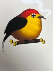 Fat Bird - 2019 Mike Mitchell poster Wire-tailed Manakin Variant