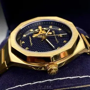 MASERATI 瑪莎拉蒂男錶 46mm 金色八角形精鋼錶殼 寶藍色鏤空, 中三針顯示錶面款 R8823140006