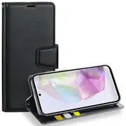 For Samsung Galaxy A35 5G Hanman Leather Wallet Case Flip Card Holder Slots Magnetic Shockproof Cover (Black)