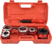 Manual Pipe Threading Kit Heavy Duty Alloy Steel Ratchet Threader, 3/4-Piece Suit with Swarf Removal Holes, Thread Galvanized Iron Pipes 15-42 Mm