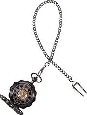 [GAROZATION] Mechanical Pocket Watch Holder Automatic Gold Watch Men Prop Chain Vintage Fob Display The Watche Smartwatch Choker Retro Decor Alloy Black