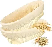 Set of 2 Oval Proofing Baskets, 25 cm Banneton Set, Oval Bread Basket Made of Sustainable Rattan, for Bread Baking, Bread Baking Accessories, Proofing Basket Set, 1 kg Dough
