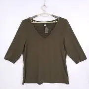 Torrid Top Tunic 3/4 Sleeve Women's Plus Size 3X V-Neck Green Stretch NWT