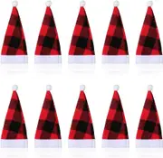 Mini Santa Hats, 10 Pcs Christmas Mini Red Plaid Hat for Christmas Silverware, Wine Bottle Decor, Christmas Party Supplies (4.72 * 2.36in)