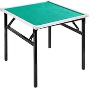 DYUNCZ Folding Mahjong Table, 31.5" Square 4-Player Folding Card Game Table, Square Domino Playing Table with Wear-Resistant Green Tabletop, for Outdoor Traveling Parties