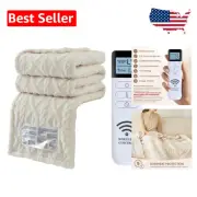 Modern Heating Blanket - 5 Heat Settings, Auto-Off Timer, Soft Beige Throw 62x84