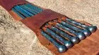 Forged handmade skewers set 6 pcs leather case grill barbecue BBQ