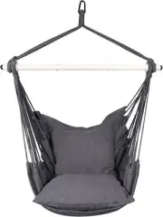 Hammock Chair Hanging Rope Swing - Max 500 Lbs - 2 Cushions Included - Steel Bar