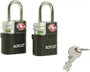 [KORJO] Double Pack Travel Locks, TSA Authorized, 2 Pack, Black