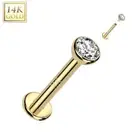 Piercing Labret Ear Yellow Gold 14 Carat Screw Inner Zircon